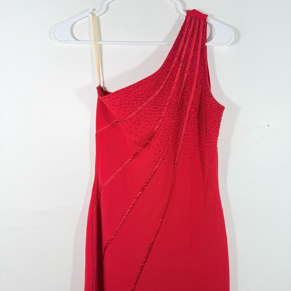 Cassandra Stone Red Y2K One Shoulder Bodycon Beaded Gown with Slit 8 Medium - Picture 3 of 10